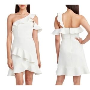 BCBGMAXAZRIA‎ off white ruffle mini dress sz 0 bridal rehearsal party graduation